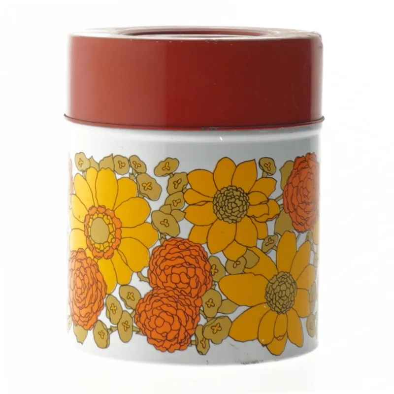 Retro metal dåse fra 70’erne (str. Ø. 9,5 cm. længde. 12 cm)