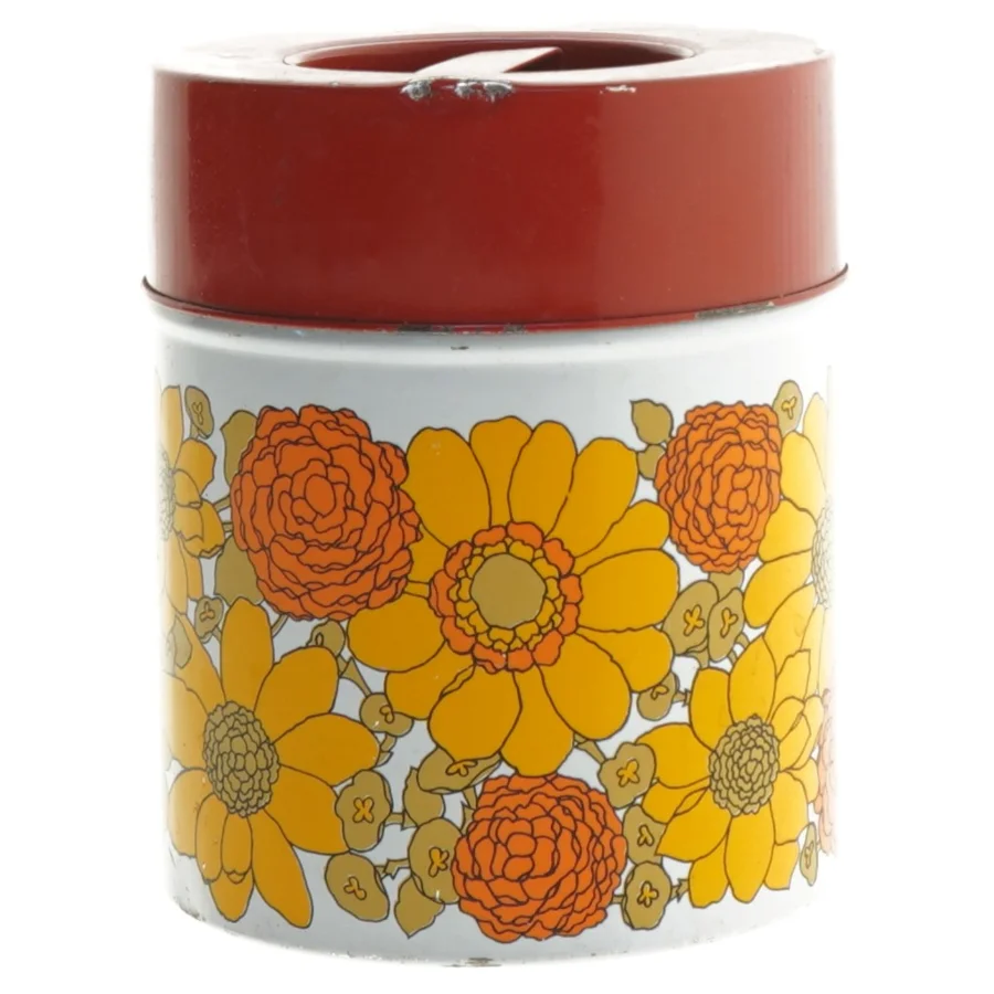 Retro metal dåse fra 70’erne (str. Ø. 9,5 cm. længde. 12 cm)