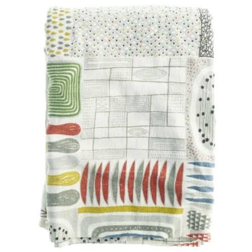 Grafisk mønstret sengetæppe/stof fra 1950’erne (str. 168 x 247 cm)