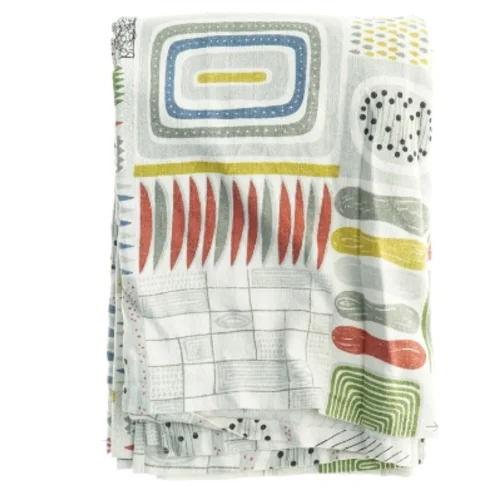 Grafisk mønstret sengetæppe/stof fra 1950’erne (str. 168 x 247 cm)