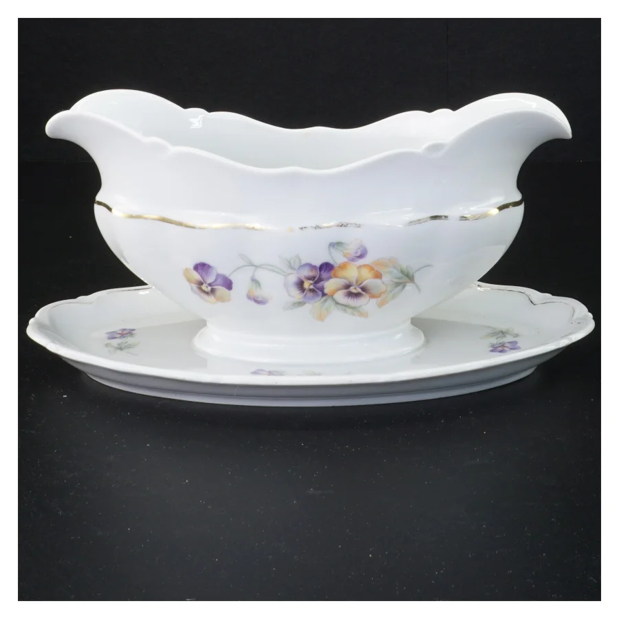 Porcelæns sovseskål med blomstermotiv fra Bavaria (str. 22 x 14 cm)