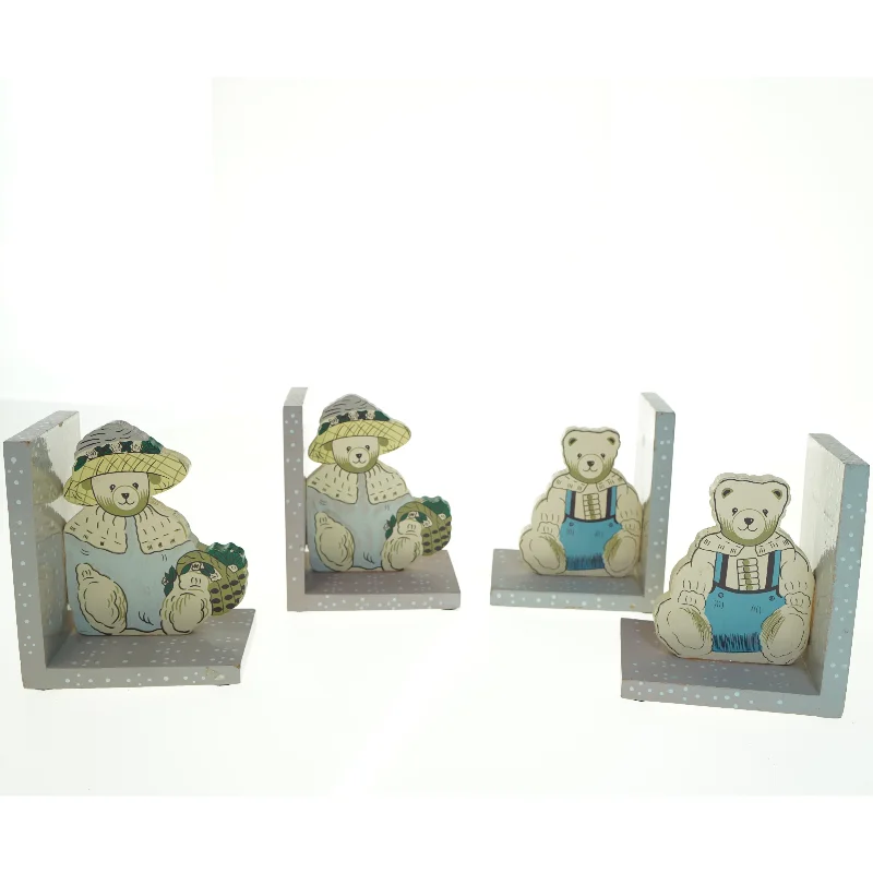 Træbogstøtter med bjørnemotiver (str. 15,5 x 13 cm)