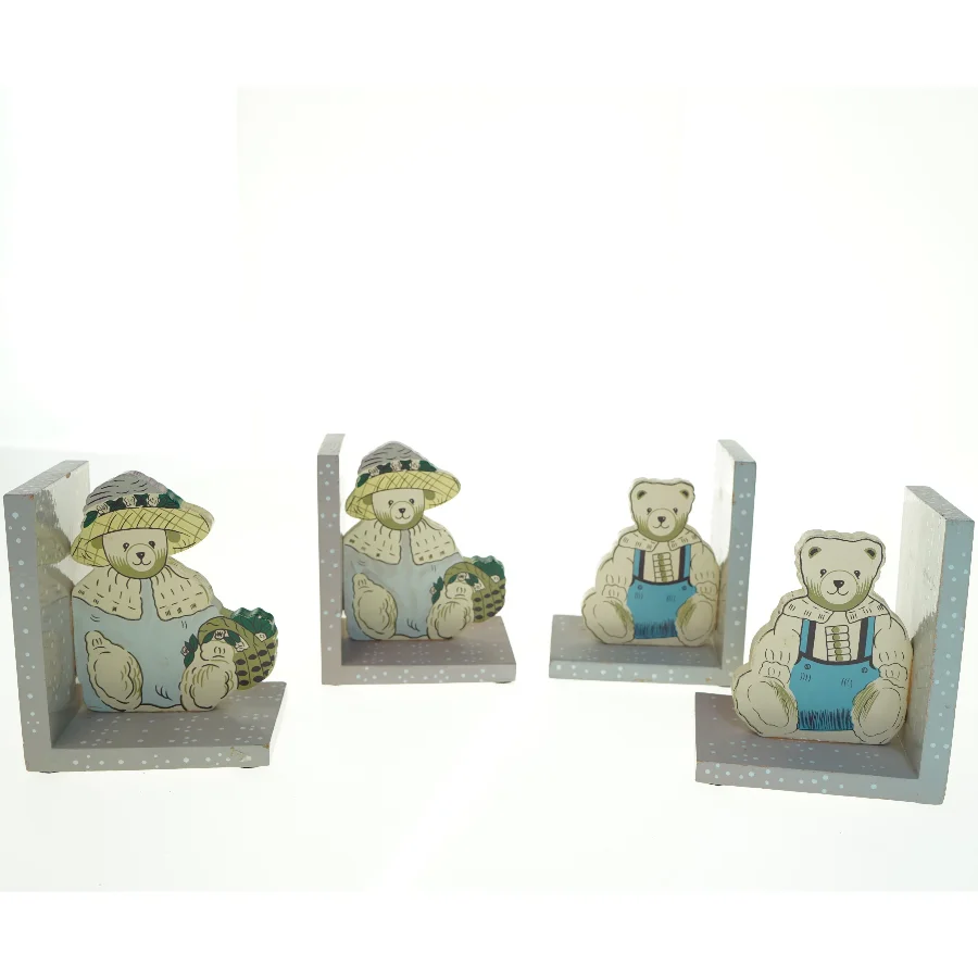 Træbogstøtter med bjørnemotiver (str. 15,5 x 13 cm)