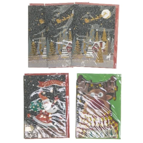 Julekort med glitter (5 styk, 18x12 cm)
