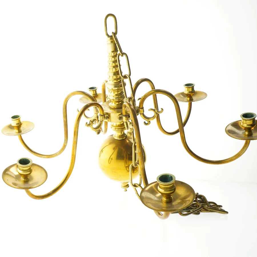 Gylden lysekrone med seks arme (str. 44 cm)