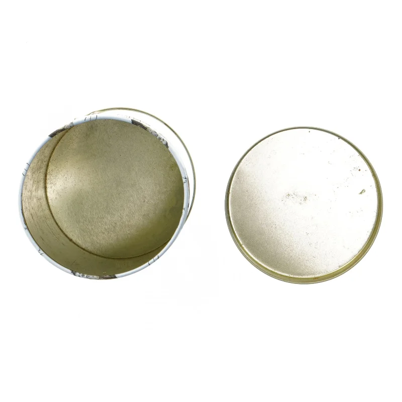 Dekorativ metaldåse med fuglemotiver (str. 15 x 2,5 cm)