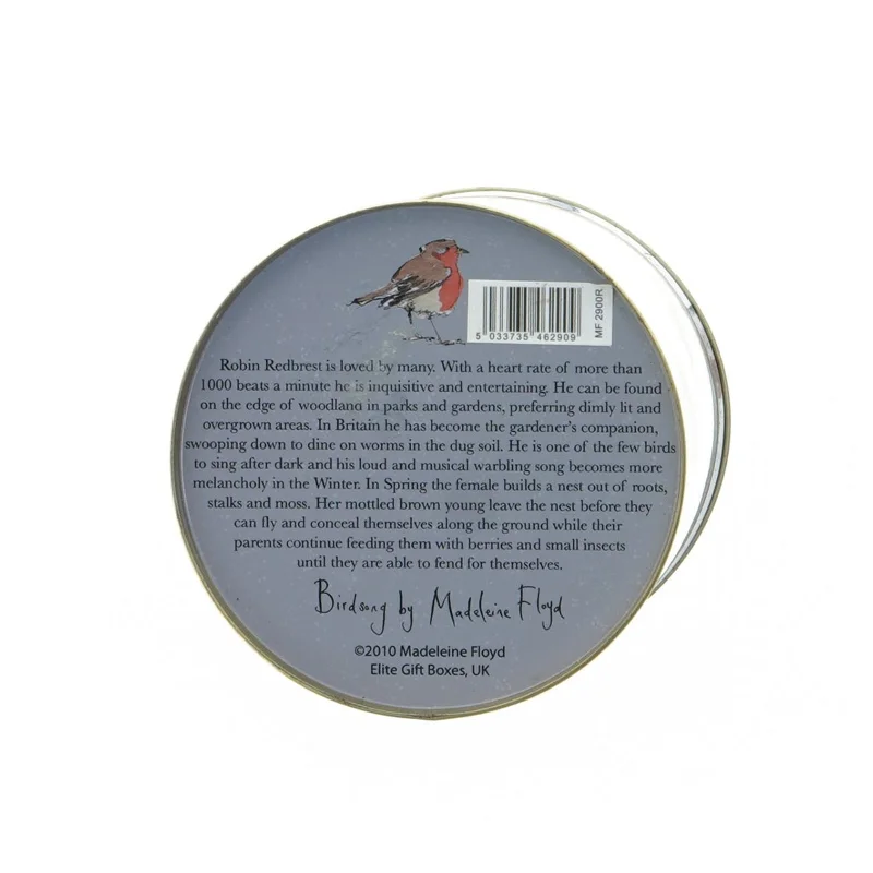 Dekorativ metaldåse med fuglemotiver (str. 15 x 2,5 cm)