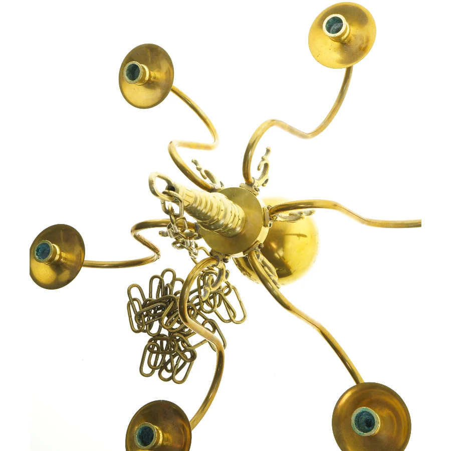 Gylden lysekrone med seks arme (str. 44 cm)