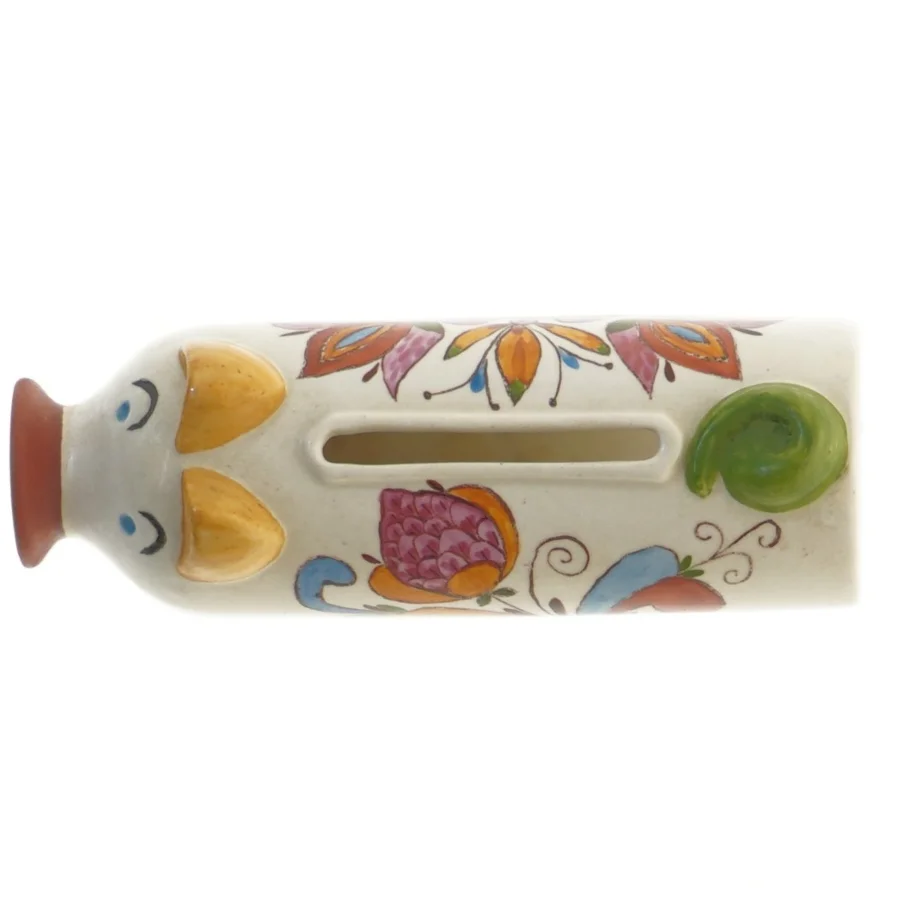 Keramisk sparegris med dekorationer (str. 21 cm)