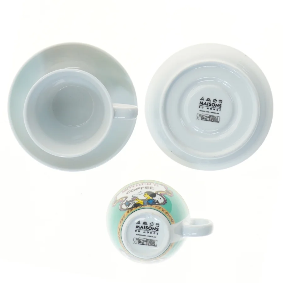 Kaffekopper med underkopper fra Maisons (str. 2 stk Ø 9 & 14 cm)