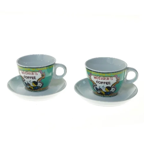 Kaffekopper med underkopper fra Maisons (str. 2 stk Ø 9 & 14 cm)