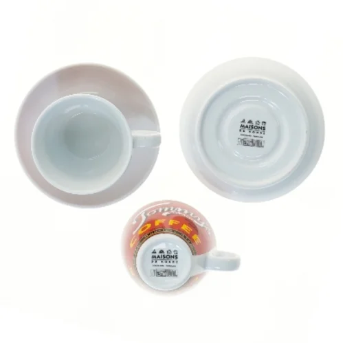 Kaffekopper med underkopper fra Maisons (str. 2 stk Ø 9 cm længde 14 cm)