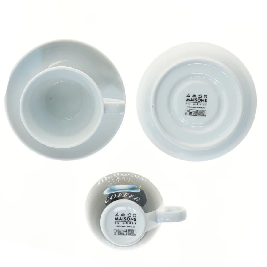 Kaffekopper med underkopper fra Maisons (str. 2 stk Ø 9 & 14 cm)