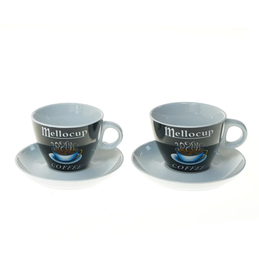 Kaffekopper med underkopper fra Maisons (str. 2 stk Ø 9 & 14 cm)