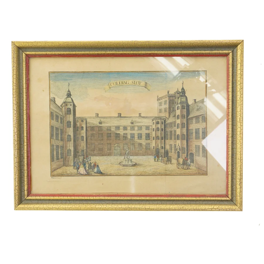 Indrammet historisk tryk af Kolding Slot (str. 35x26 cm)