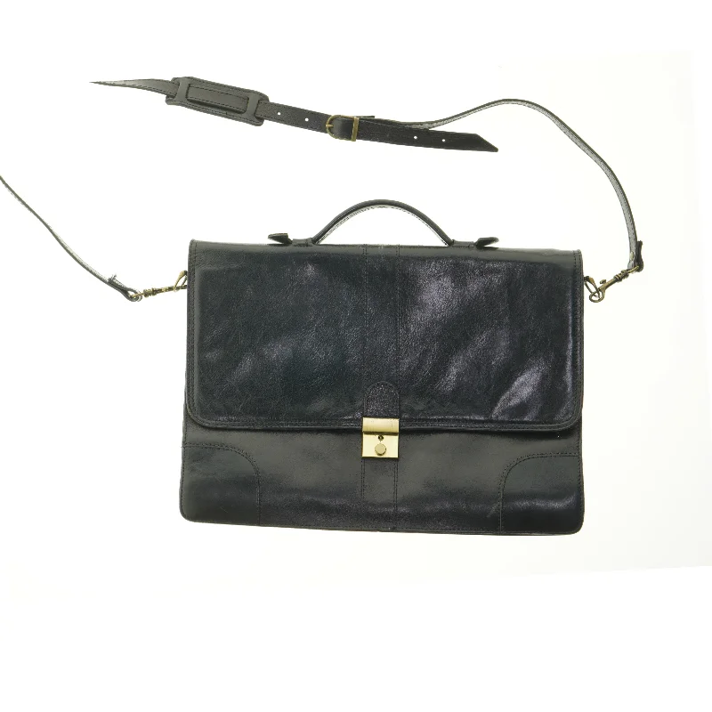 Sort lædermappe med skulderstrop (str. 40x30 cm)