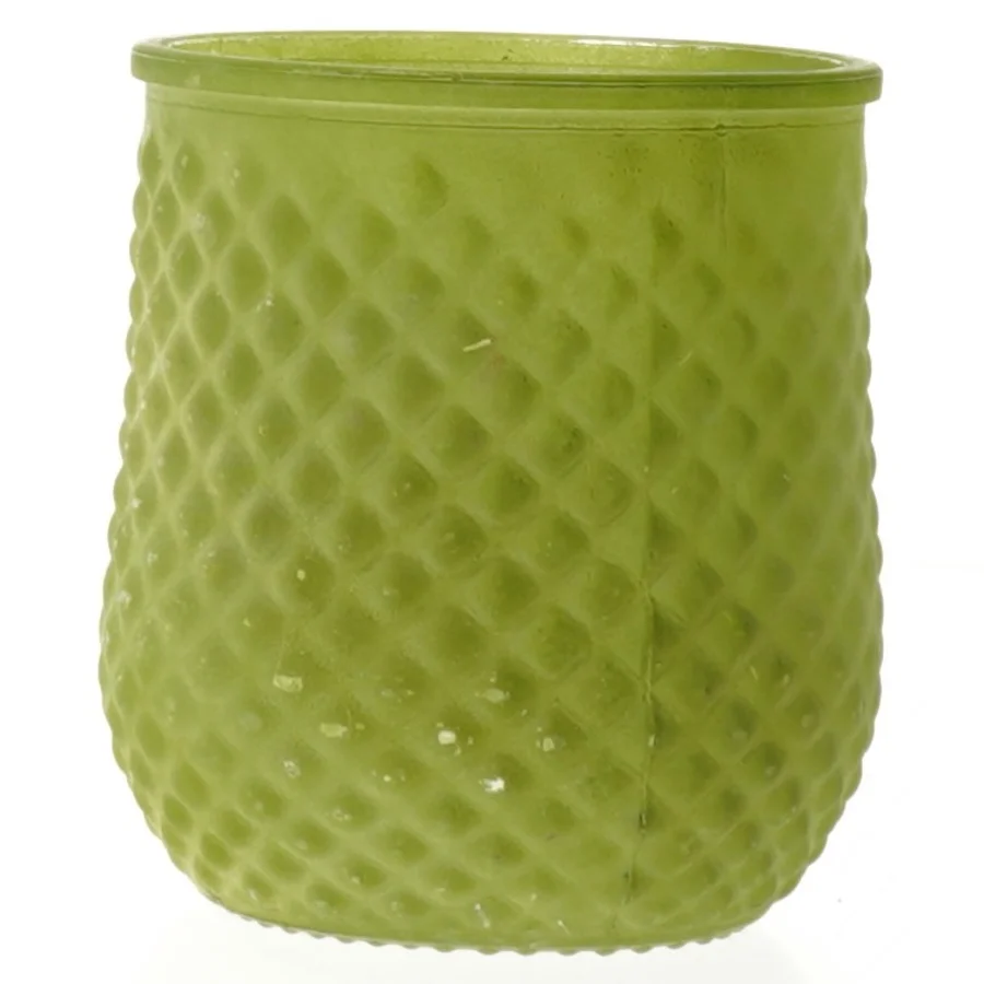 Grønt dekoreret lysglas (str. 11 cm)