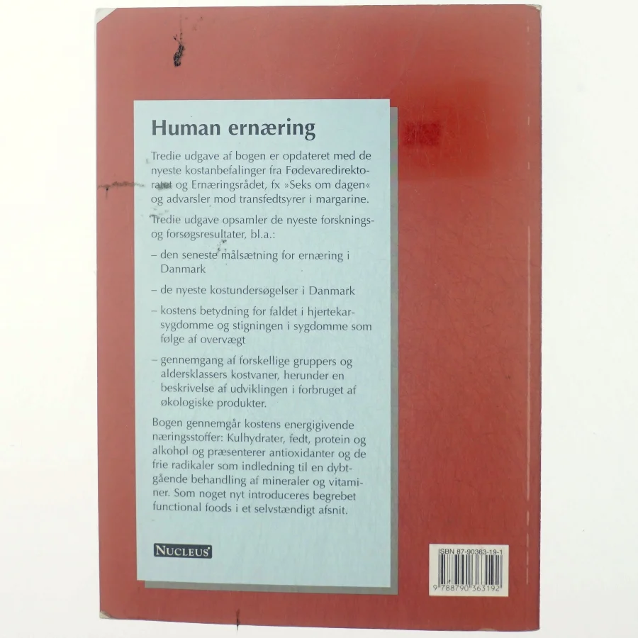 Human ernæring : grundbog i ernæringslære af Gustav Nedergaard (Bog)