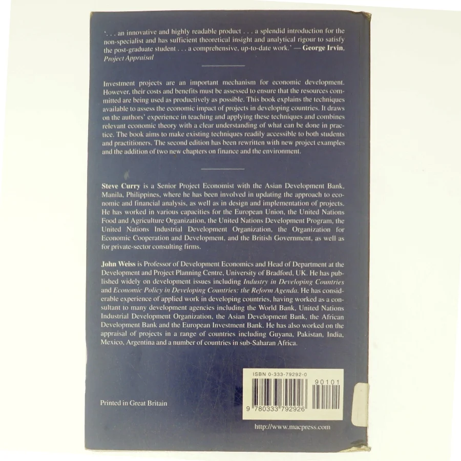 Project Analysis in Developing Countries af S. Curry, J. Weiss (Bog)