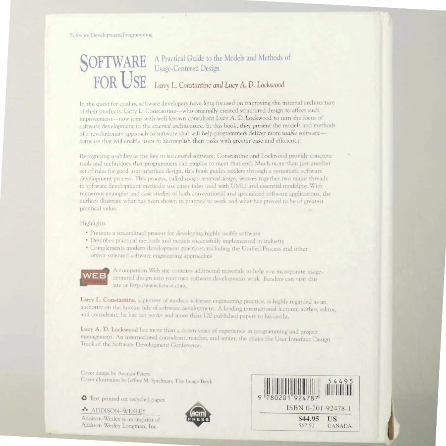 Software for use : a practical guide to the models and methods of usage-centered design (Bog)