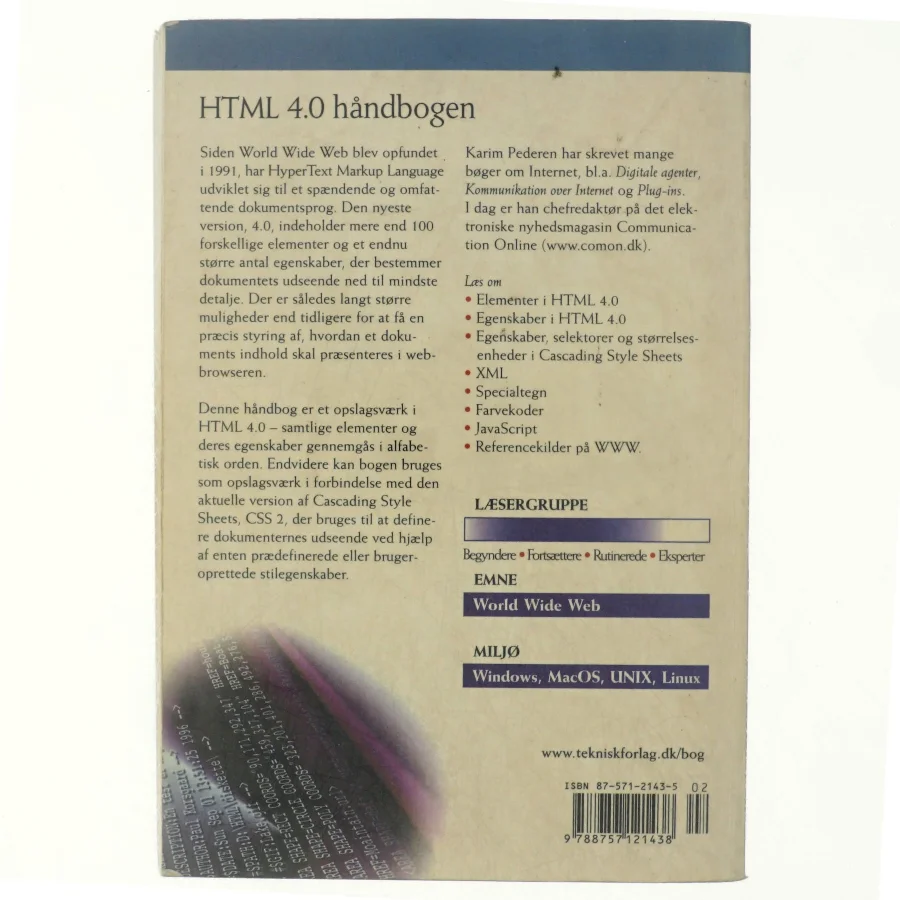 HTML 4.0 håndbogen af Karim Pedersen (f. 1978) (Bog)