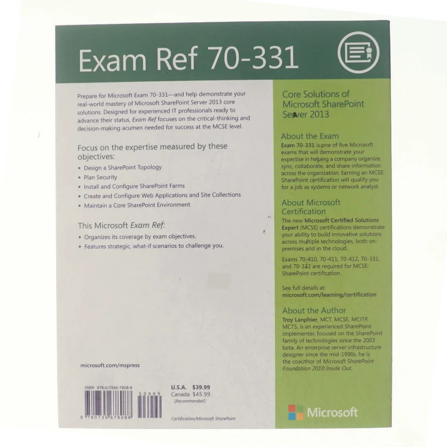Exam Ref 70-331 Core Solutions of Microsoft SharePoint Server 2013 af Troy Lanphier (Bog)