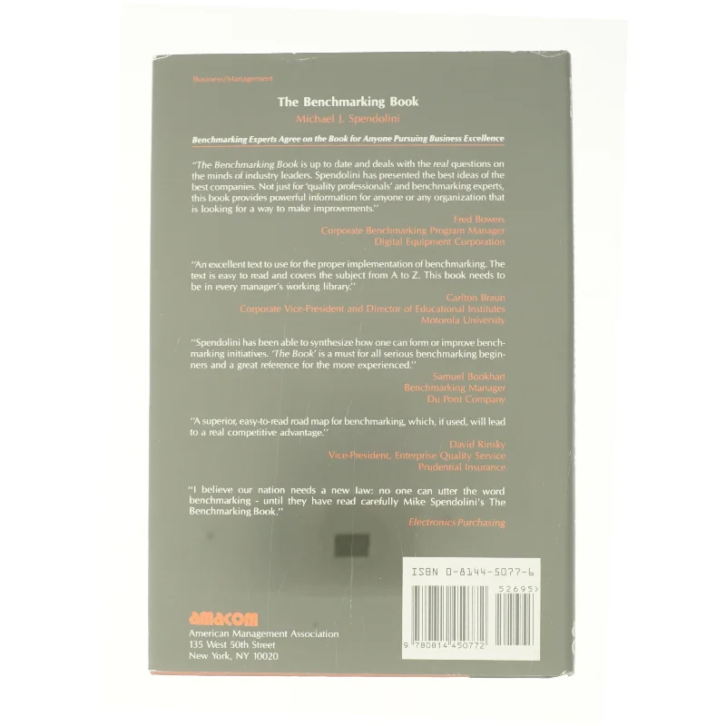 The Benchmarking Book by Michael J. Spendolini af Spendoloni, Michael J. (Bog)
