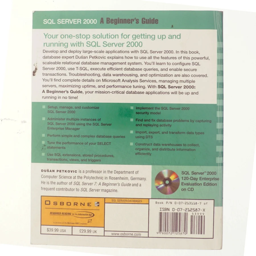 SQL server 2000 : a beginner's guide af Dusan Petkovic (Bog)