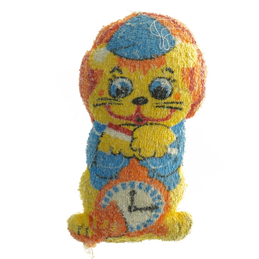 Farverig stofbamse (str. 20 x 10 cm)