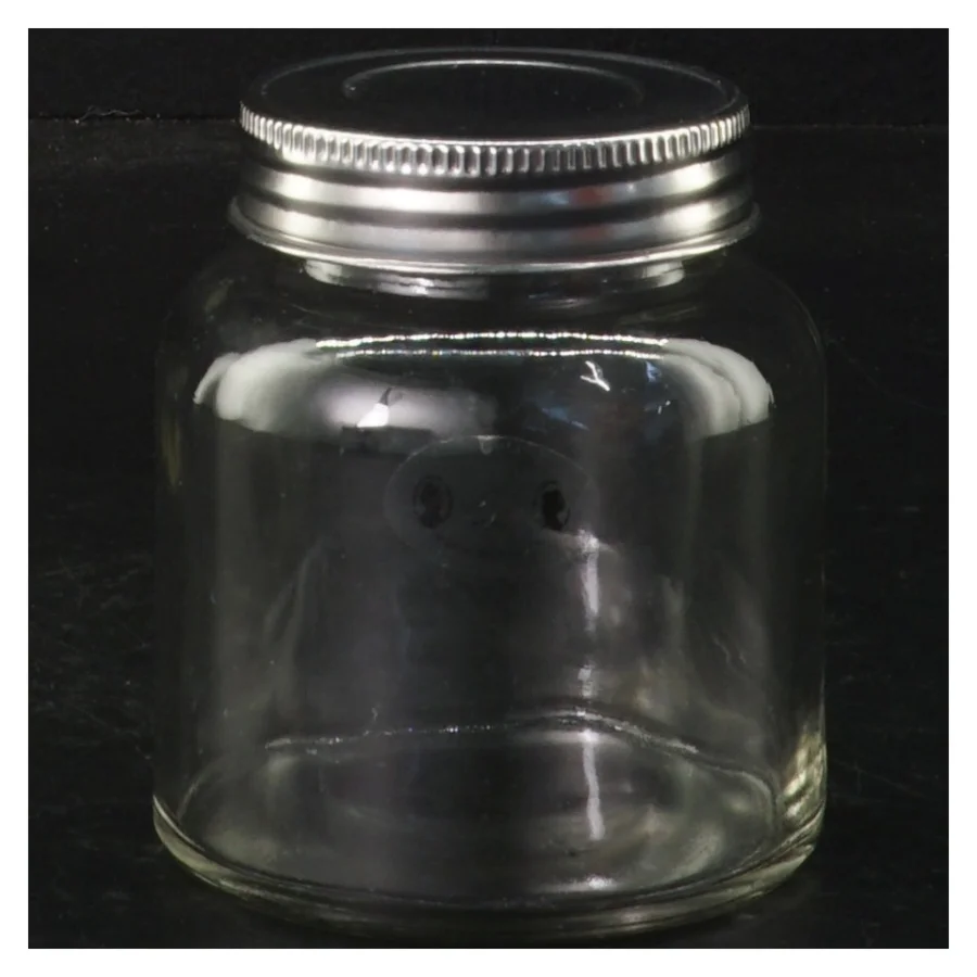 Glasbeholder med metal låg fra Søstrene Grene (str. Ø 7,5 x 8,5 cm)