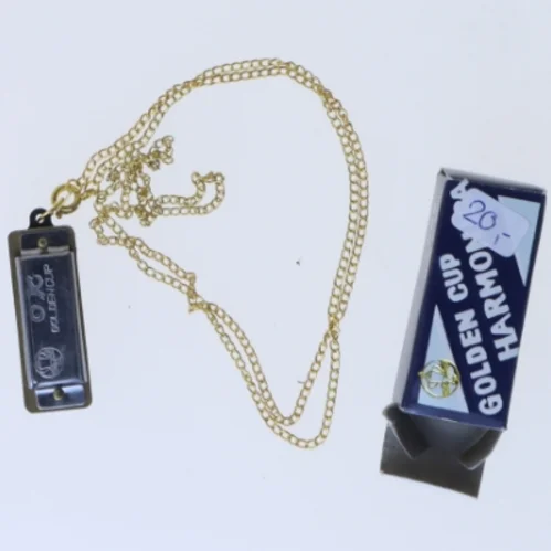 Miniature harmonika og gylden halskæde fra Golden Cup (str. 31,5 cm)