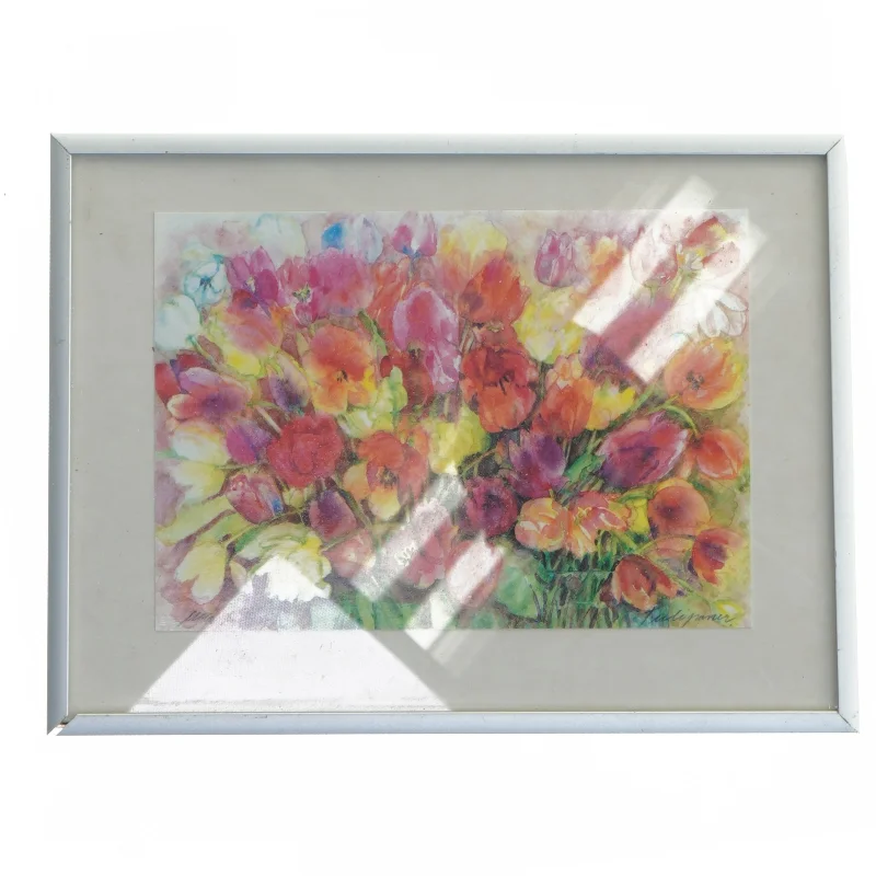 Blomstermotiv i ramme fra Danmarksrammen (str. 20,5x15,5 cm)