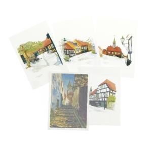 Postkort med bymotiver (str. 5 stk 17x12 cm)