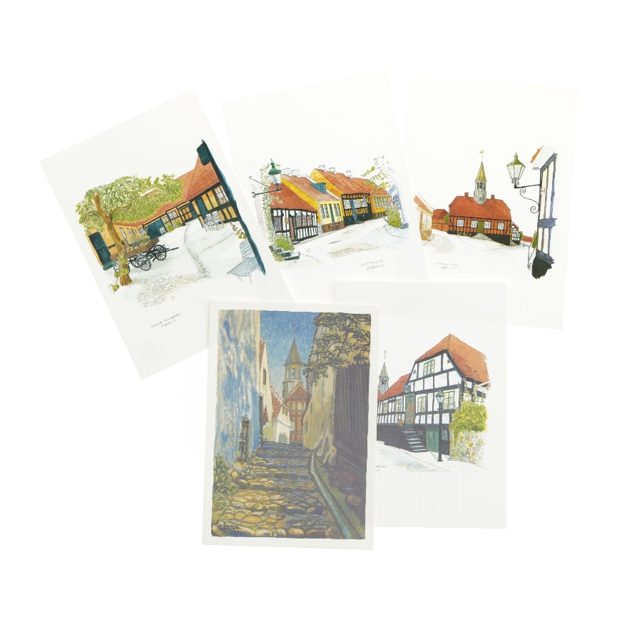 Postkort med bymotiver (str. 5 stk 17x12 cm)