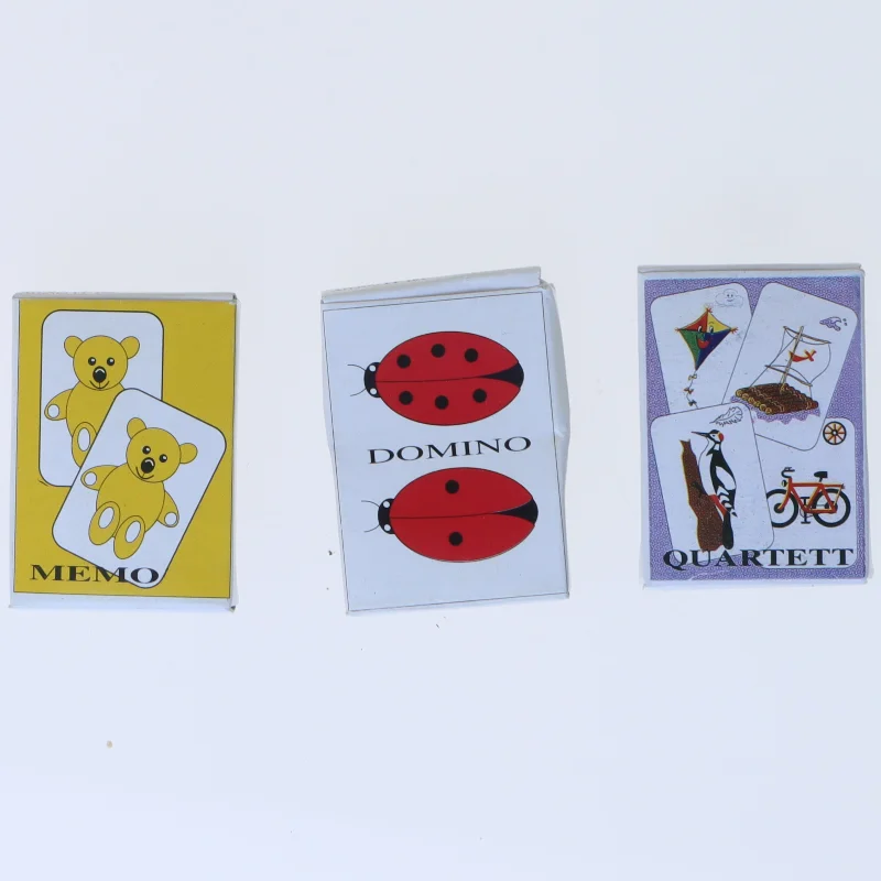 Miniture Kortspil sæt med Memo, Domino og Quartett (str. 5x3,5 cm)