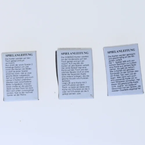 Miniture Kortspil sæt med Memo, Domino og Quartett (str. 5x3,5 cm)