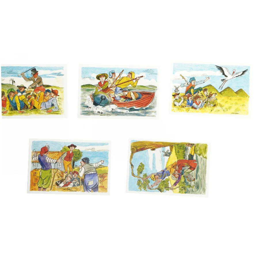 5 stk illustrationskort (str. 5 stk 15x10 cm)