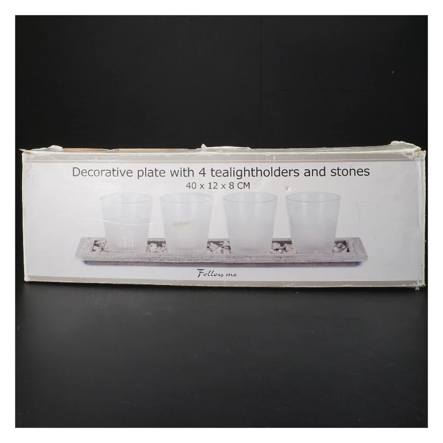 Dekorativ bakke med fyrfadsstager (str. 40x12,5 cm)