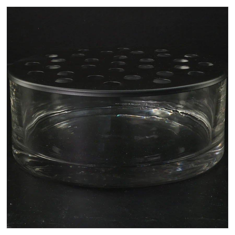 Glasvase med låg med huller i (str. Ø 20 cm)