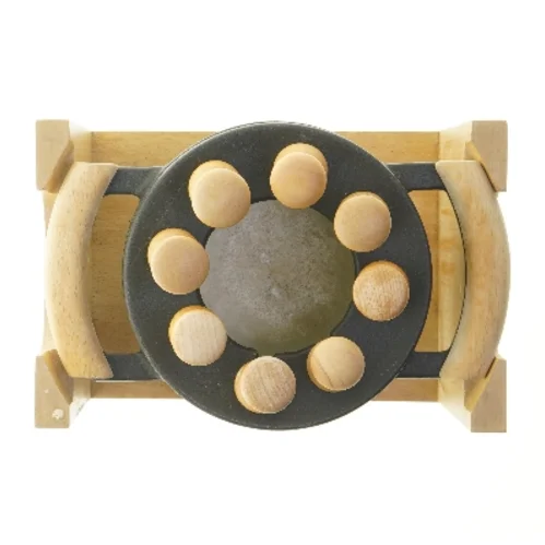 Nissen støbejernsfonduesæt med stativ i bøgetræ (str. 26x17 cm)