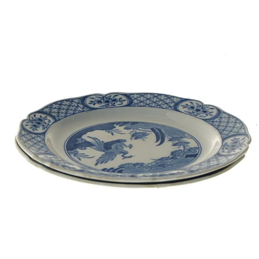 Blå og hvide tallerkener med mønster, Ø 23 cm, 2 stk (str. 2 stk Ø 23 cm)