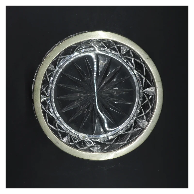 Krystal skål med sølvkant (str. Ø 20x10 cm)