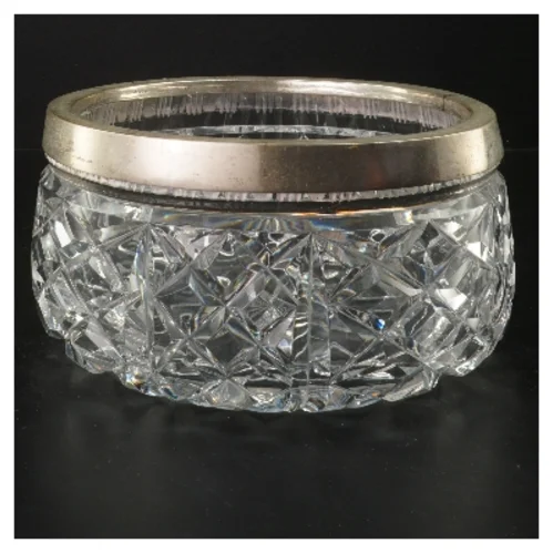 Krystal skål med sølvkant (str. Ø 20x10 cm)