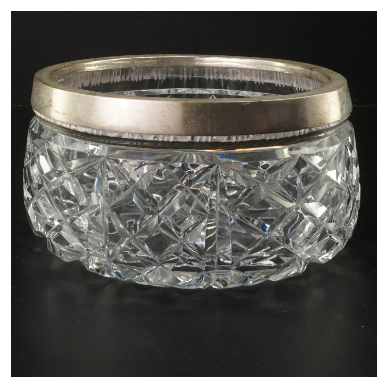 Krystal skål med sølvkant (str. Ø 20x10 cm)