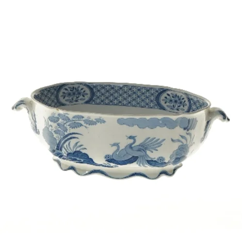 Porcelæn serveringsskål med blåt mønster (str. 19,5x29 cm)