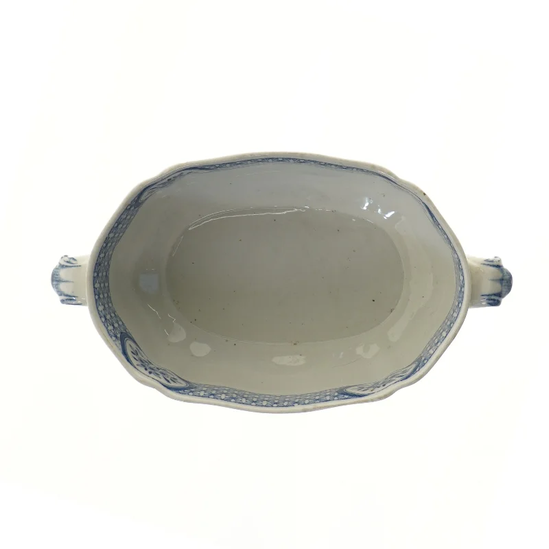 Porcelæn serveringsskål med blåt mønster (str. 19,5x29 cm)