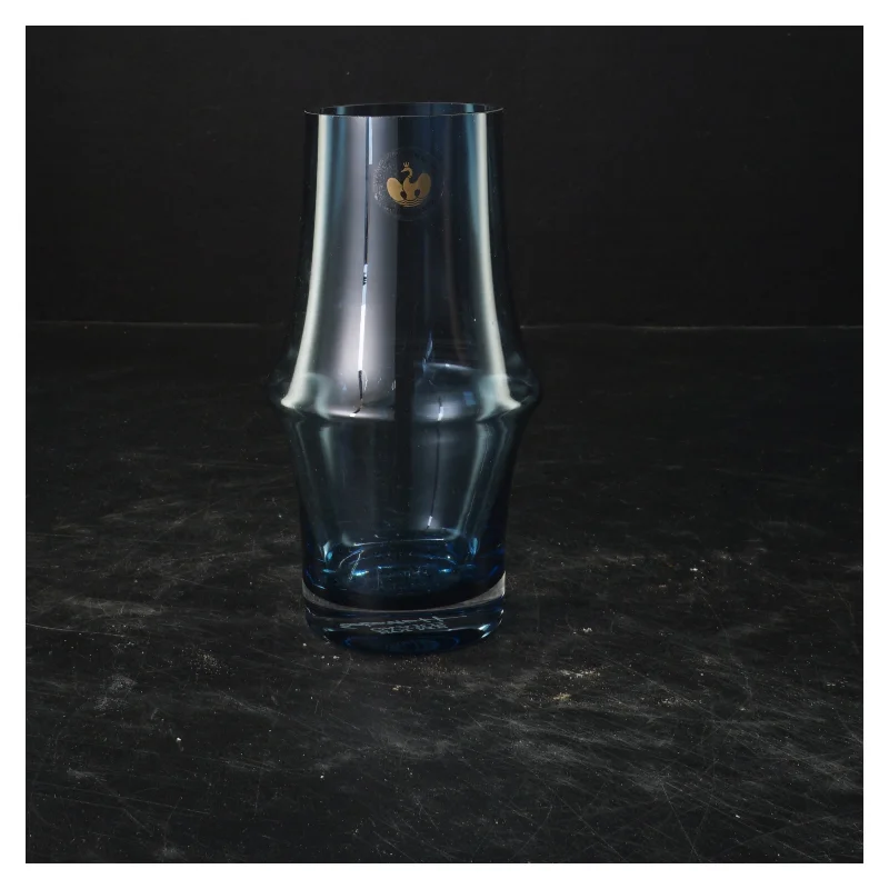 Blå glasvase fra Holmegaard (str. 15x8 cm)