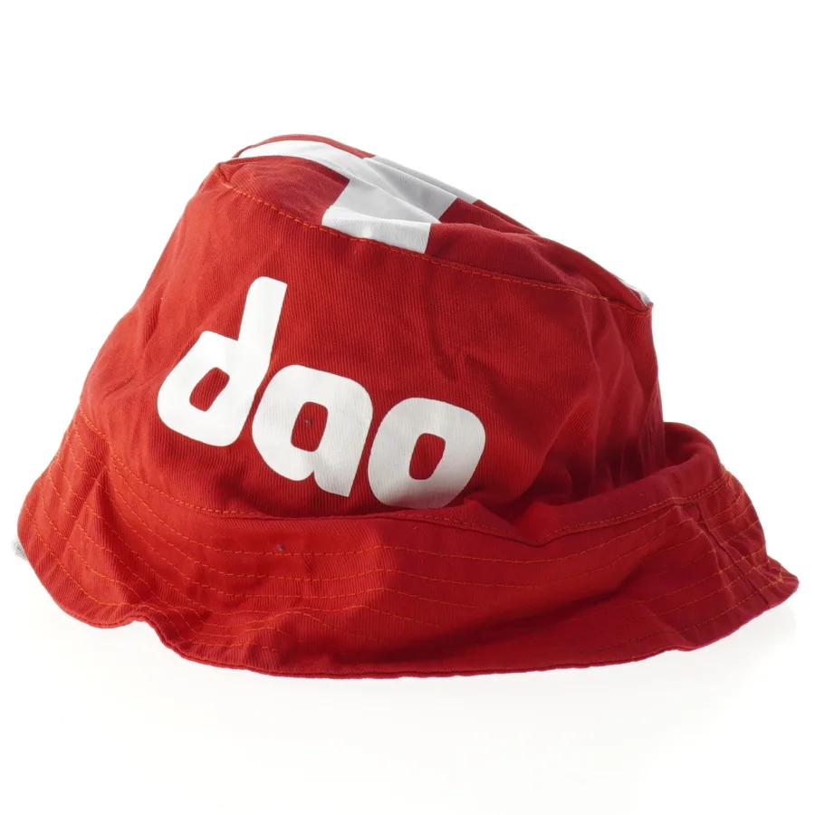 Rød bøllehat med dansk flag og logo (str. Ø. 22 cm)