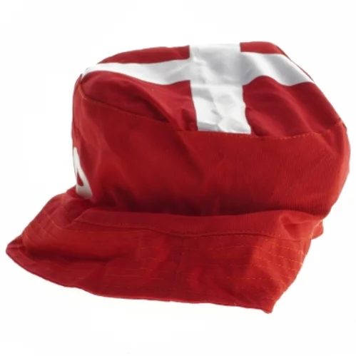 Rød bøllehat med dansk flag og logo (str. Ø. 22 cm)