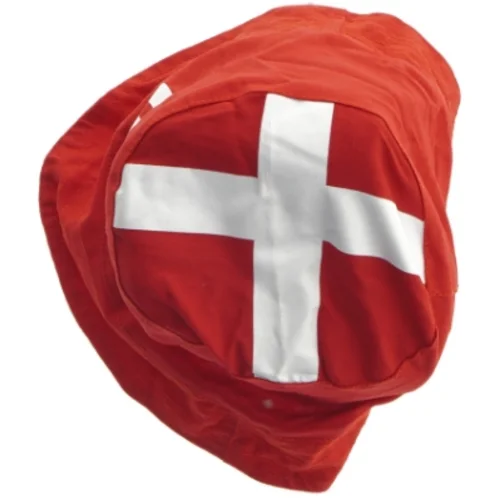 Rød bøllehat med dansk flag og logo (str. Ø. 22 cm)